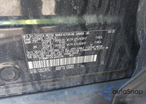 2020 Toyota Rav4 Hybrid Le z USA, uszkodzony, nr VIN 2T3MWRFV0LW089396